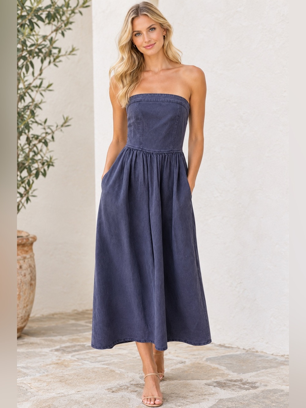 NWT Young Fabulous & Broke Strapless Dress “Donna Day Dress” Navy Dusk, XS